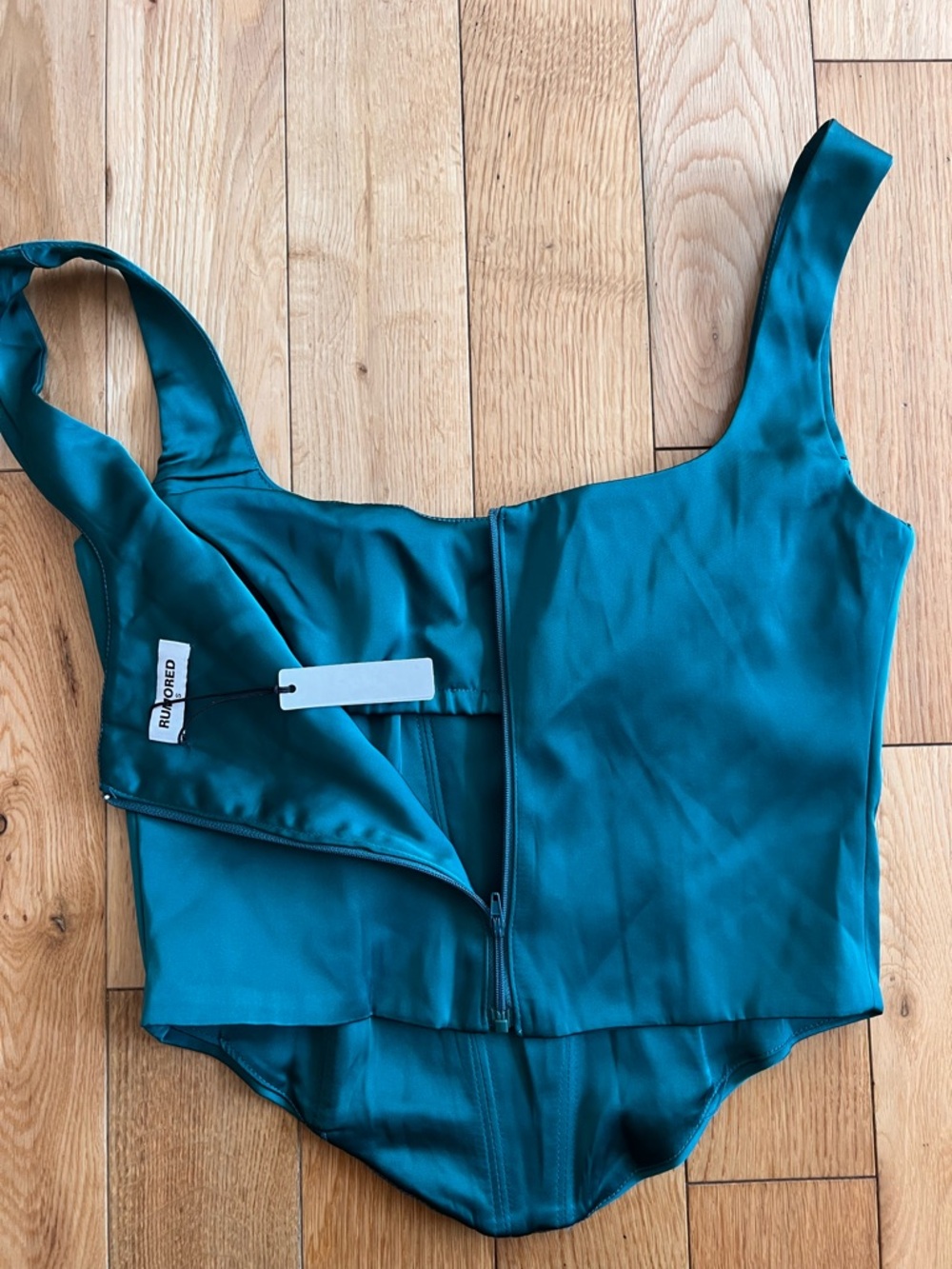 NEW Rumored Green Faux Corset Crop Top Square Neck Zip Back Size Small - Picture 8 of 8